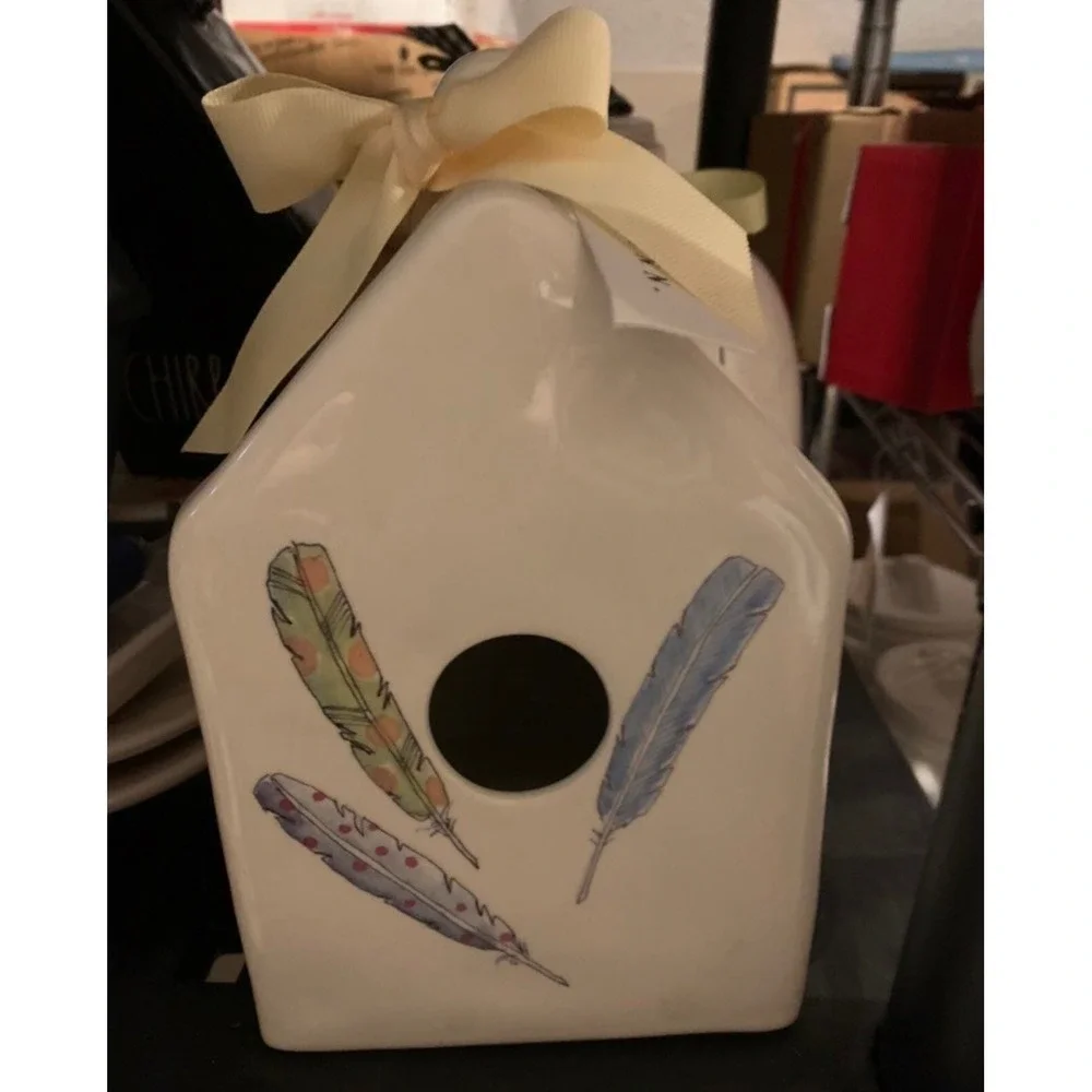 Rae Dunn Birdhouse Feather Square Yellow Ribbon